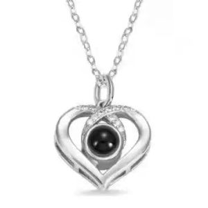 Custom Heart Cubic Zirconia Hidden Photo Necklace