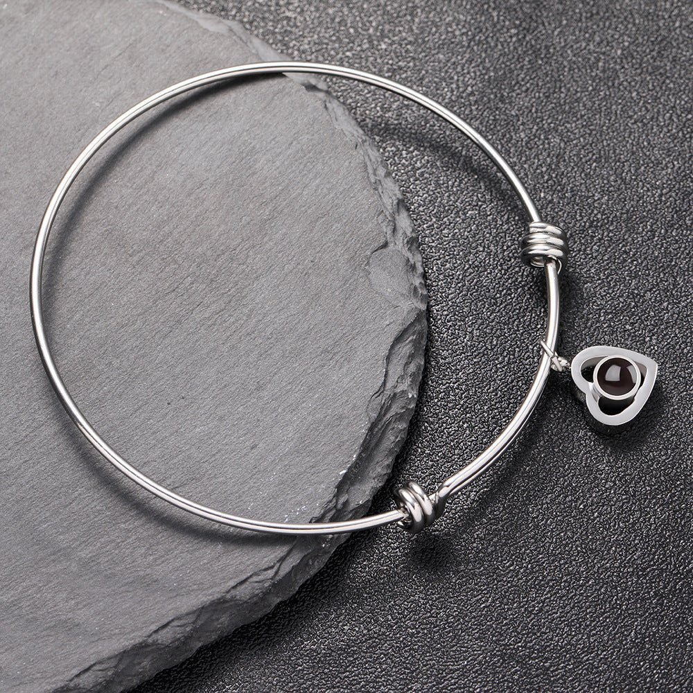 Custom Hidden Photo Projection Adjustable Bangle Heart Zircon Bracelet - Image 3