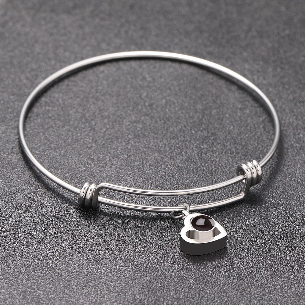 Custom Hidden Photo Projection Adjustable Bangle Heart Zircon Bracelet - Image 5