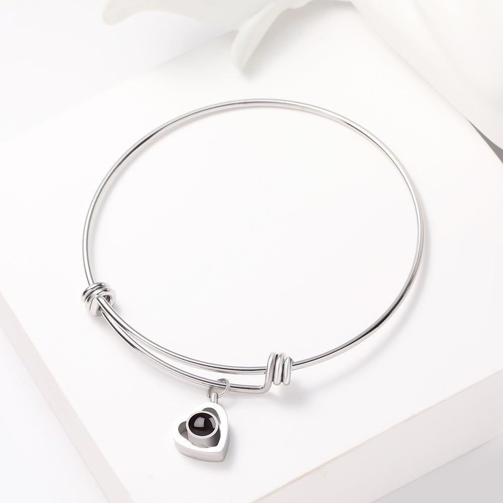 Custom Hidden Photo Projection Adjustable Bangle Heart Zircon Bracelet - Image 6