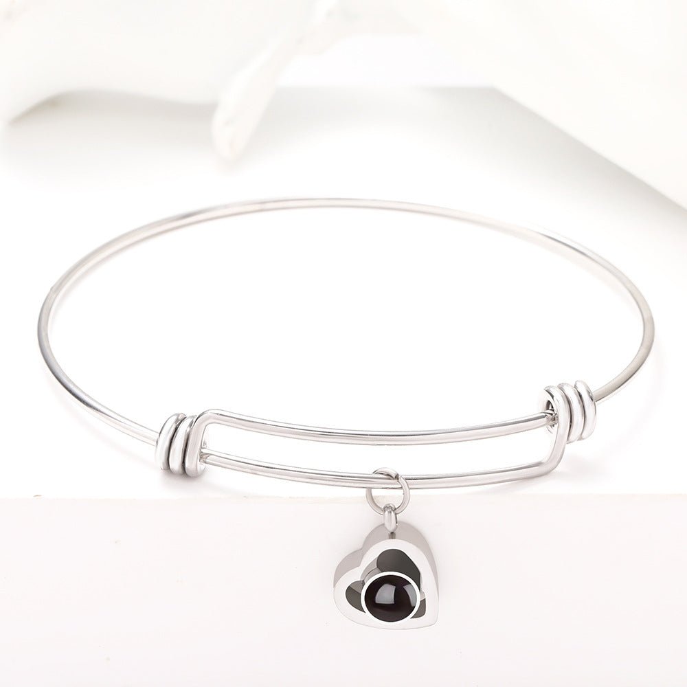 Custom Hidden Photo Projection Adjustable Bangle Heart Zircon Bracelet - Image 2