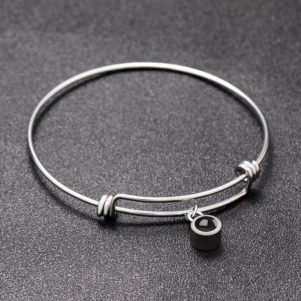 Custom Hidden Photo Projection Adjustable Bangle Round Zircon Bracelet - Image 4