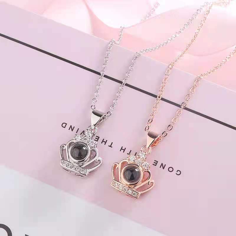 Custom Hidden Photo Projection Crown Jewel Necklace - Image 3