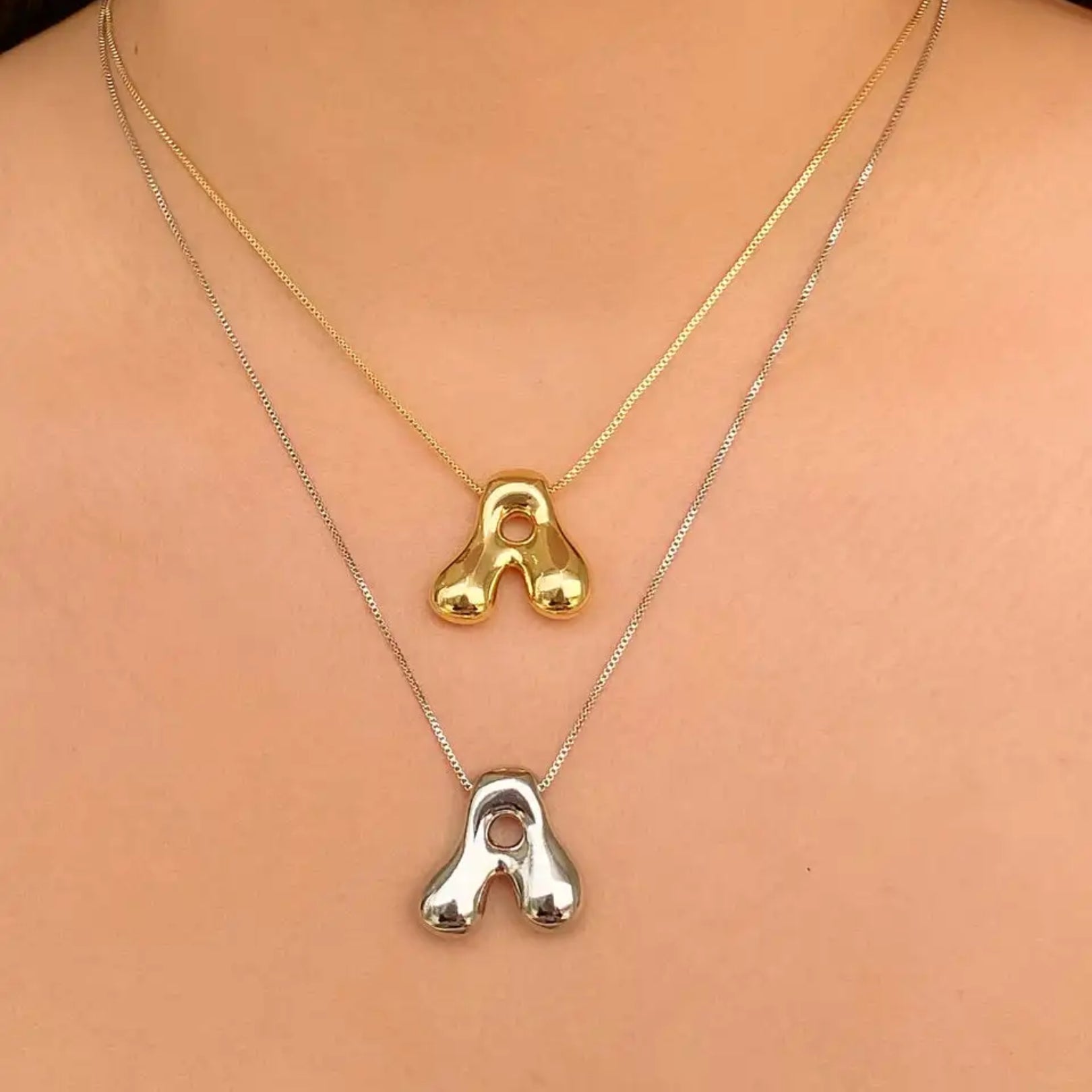 Custom Name Initials in Chunky Ballon Bubble Letter Necklace - Image 2