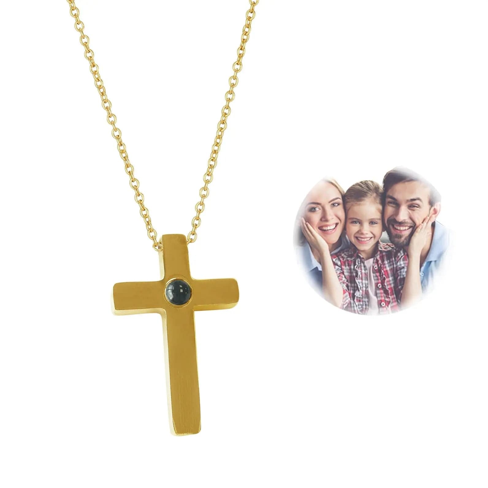 Custom Photo Projection Devine Cross Pendant Necklace - Image 3