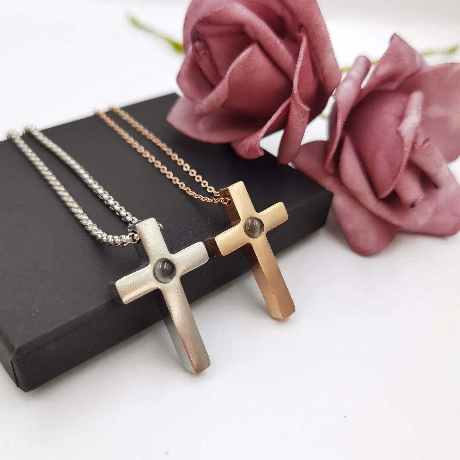 Custom Photo Projection Devine Cross Pendant Necklace - Image 5