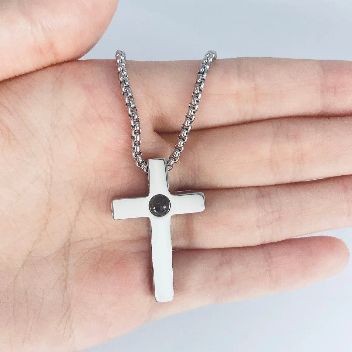 Custom Photo Projection Devine Cross Pendant Necklace - Image 7