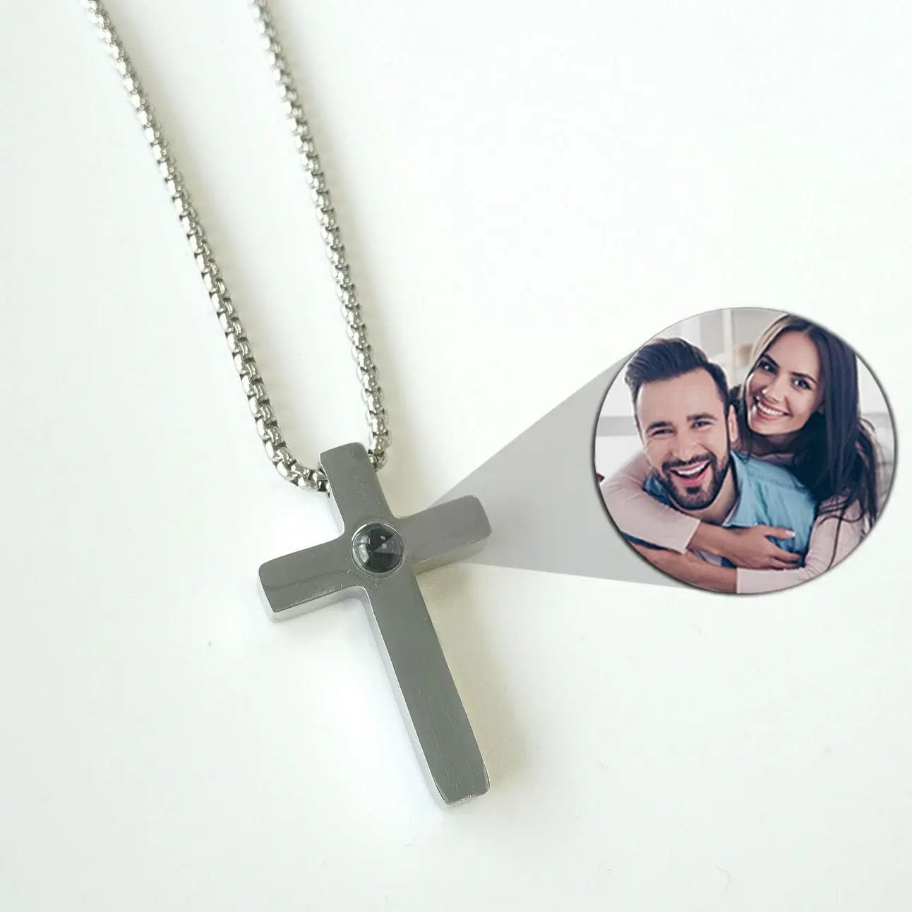 Custom Photo Projection Devine Cross Pendant Necklace - Image 2
