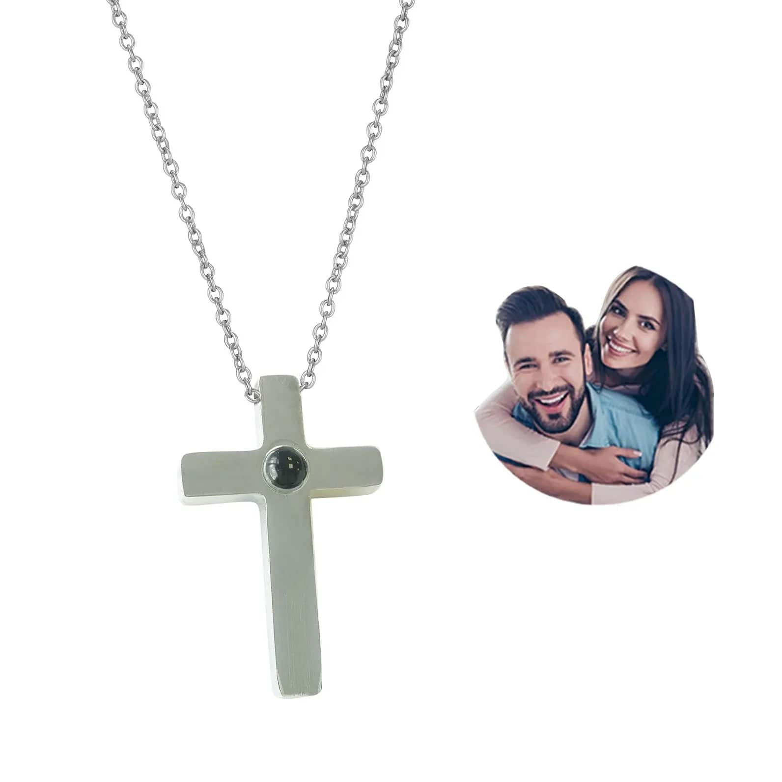 Custom Photo Projection Devine Cross Pendant Necklace - Image 4