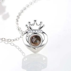 Custom Photo Projection Heart Crown Necklace