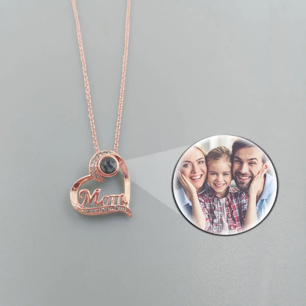 Custom Photo Projection Heart Mom Pendant Necklace - Image 2