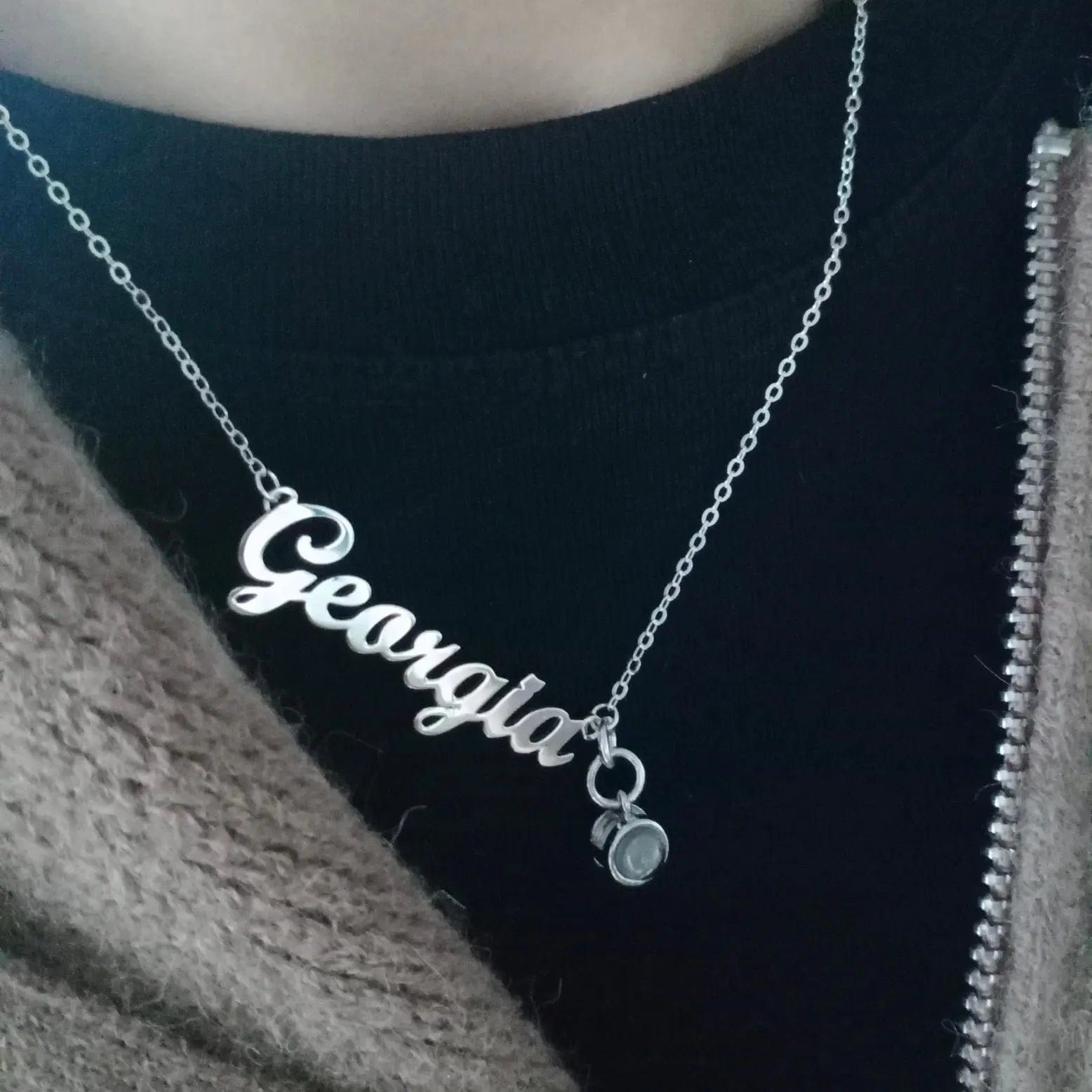 Custom Photo Projection Name with Zircon Gem Necklace - Image 3