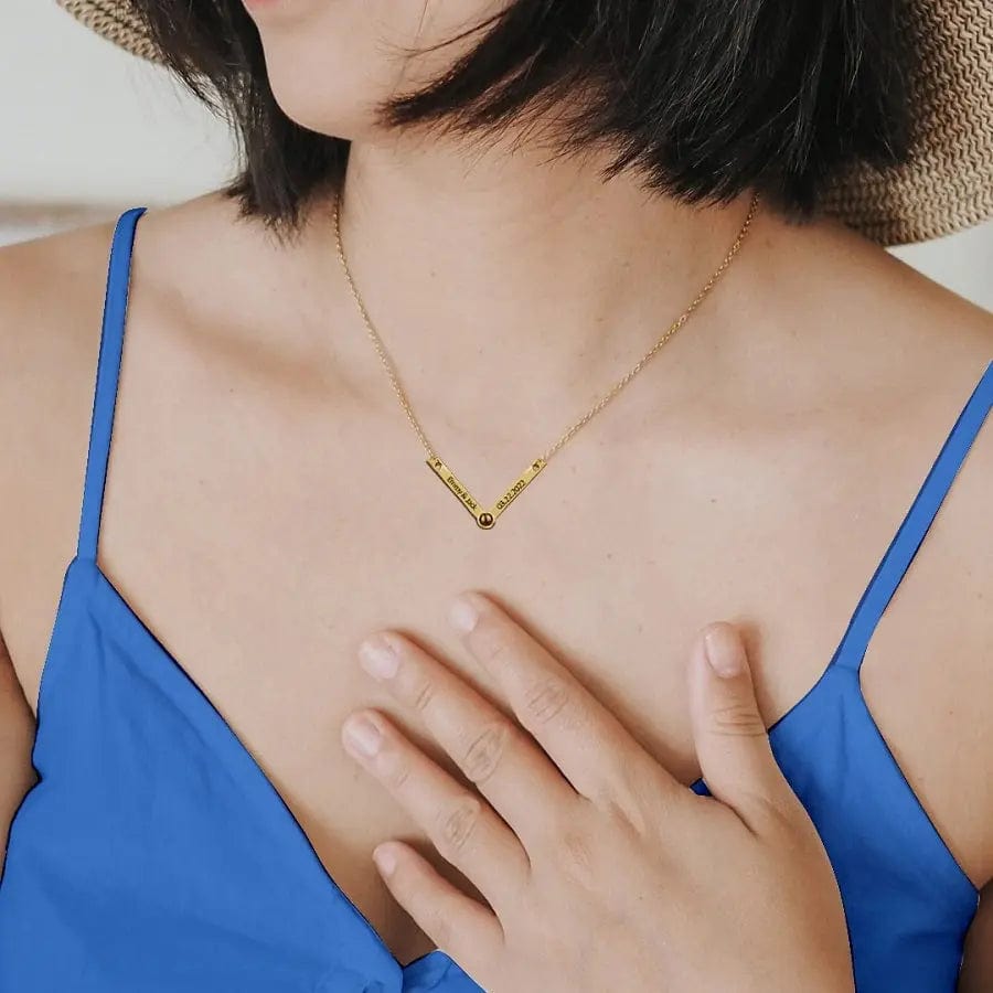 Custom Photo Projection V-Shaped Pendant Necklace - Image 2